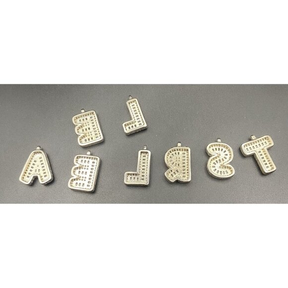 Lot of 8 Mini Iced Out Letter Charms Rhinestone Hip Hop .75" A E E L L R S T - Picture 4 of 5